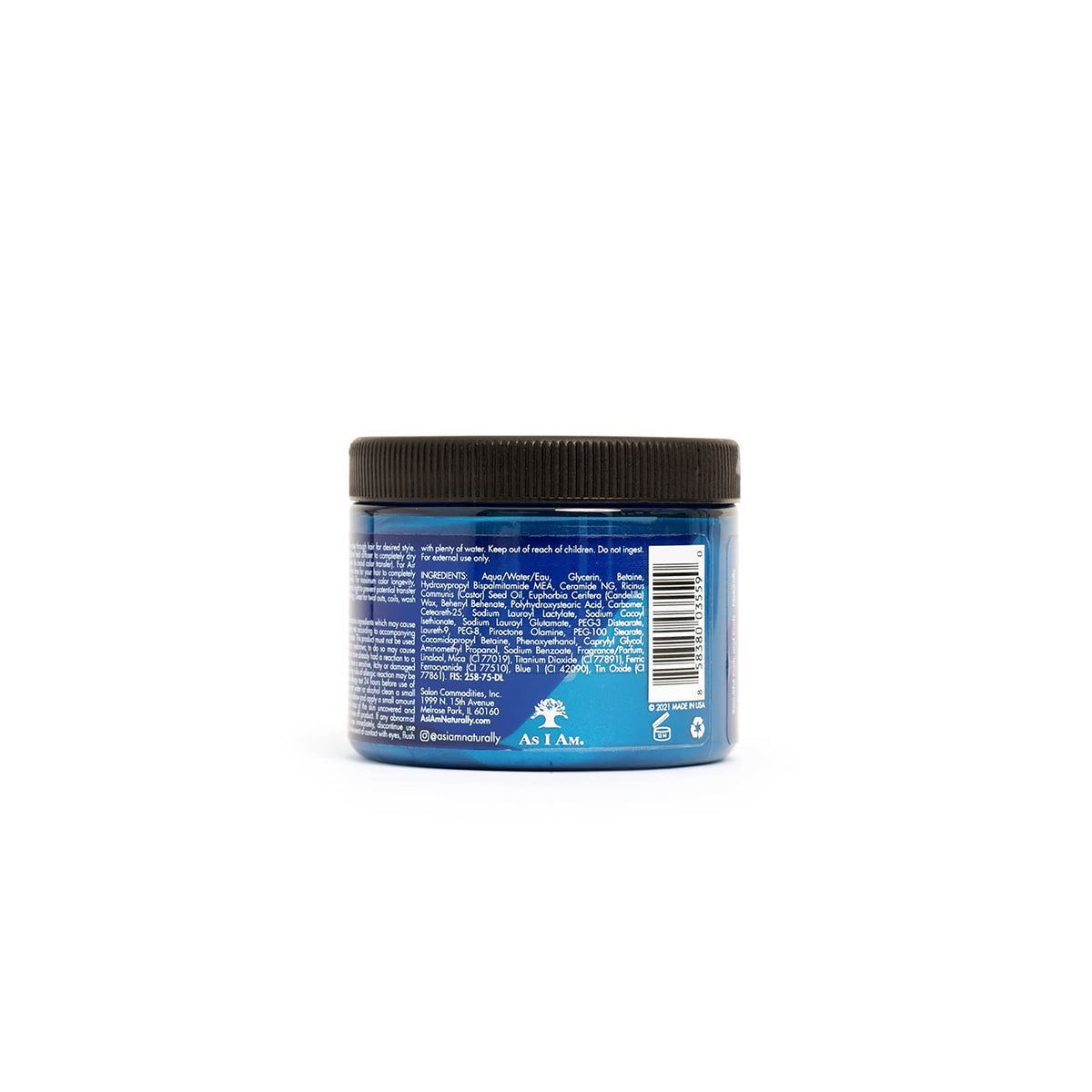 Bagsiden af As I Am Curl Color Temporary Color Gel i Cool Blue, der viser produktinformation og ingredienser.