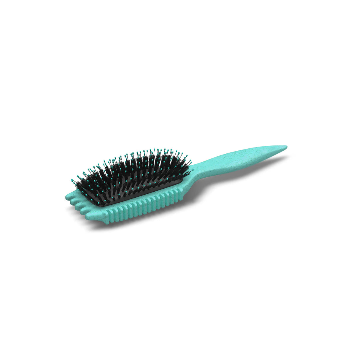 Turkis Bounce Curl Volume EdgeLift Brush med sorte børstepigge og ergonomisk håndtag, designet til volumen og løft.