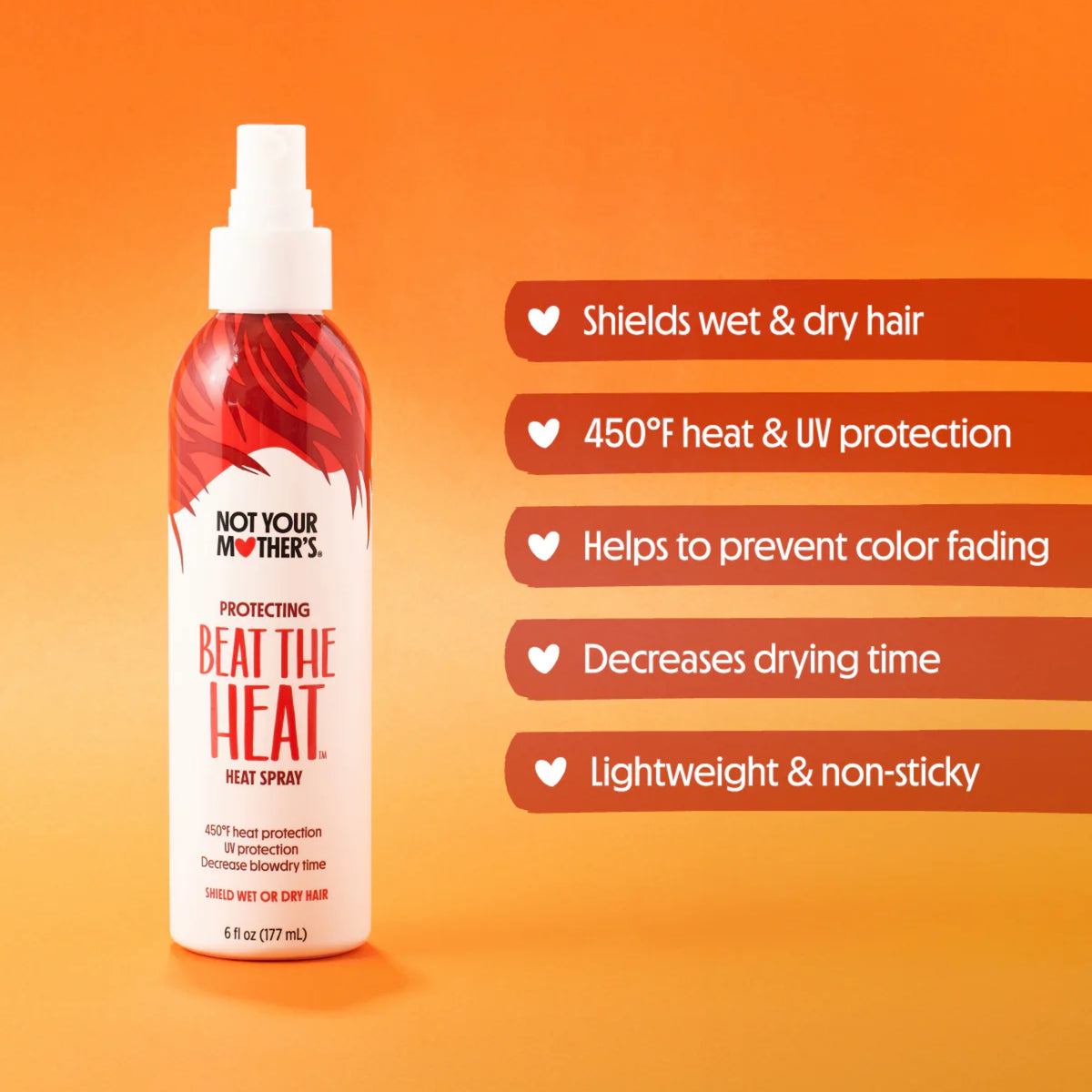 Not Your Mother's Beat the Heat varmespray, 177 ml, med 450°F varme- og UV-beskyttelse til vådt og tørt hår.