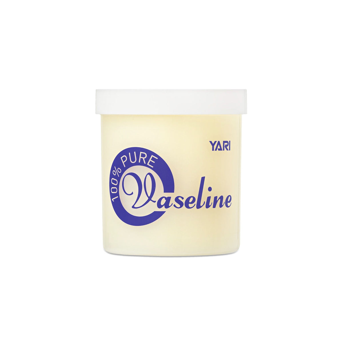 YARI 100% Ren Vaseline (16 oz). Klar dåse i plast med hvidt låg, indeholdende ren vaseline. Til pleje og beskyttelse af huden.